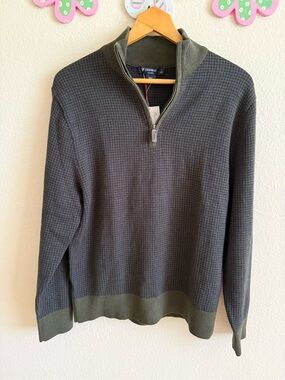 NWT Cremieux Zip-Neck Sweater in Olive Green and Charcoal Size M